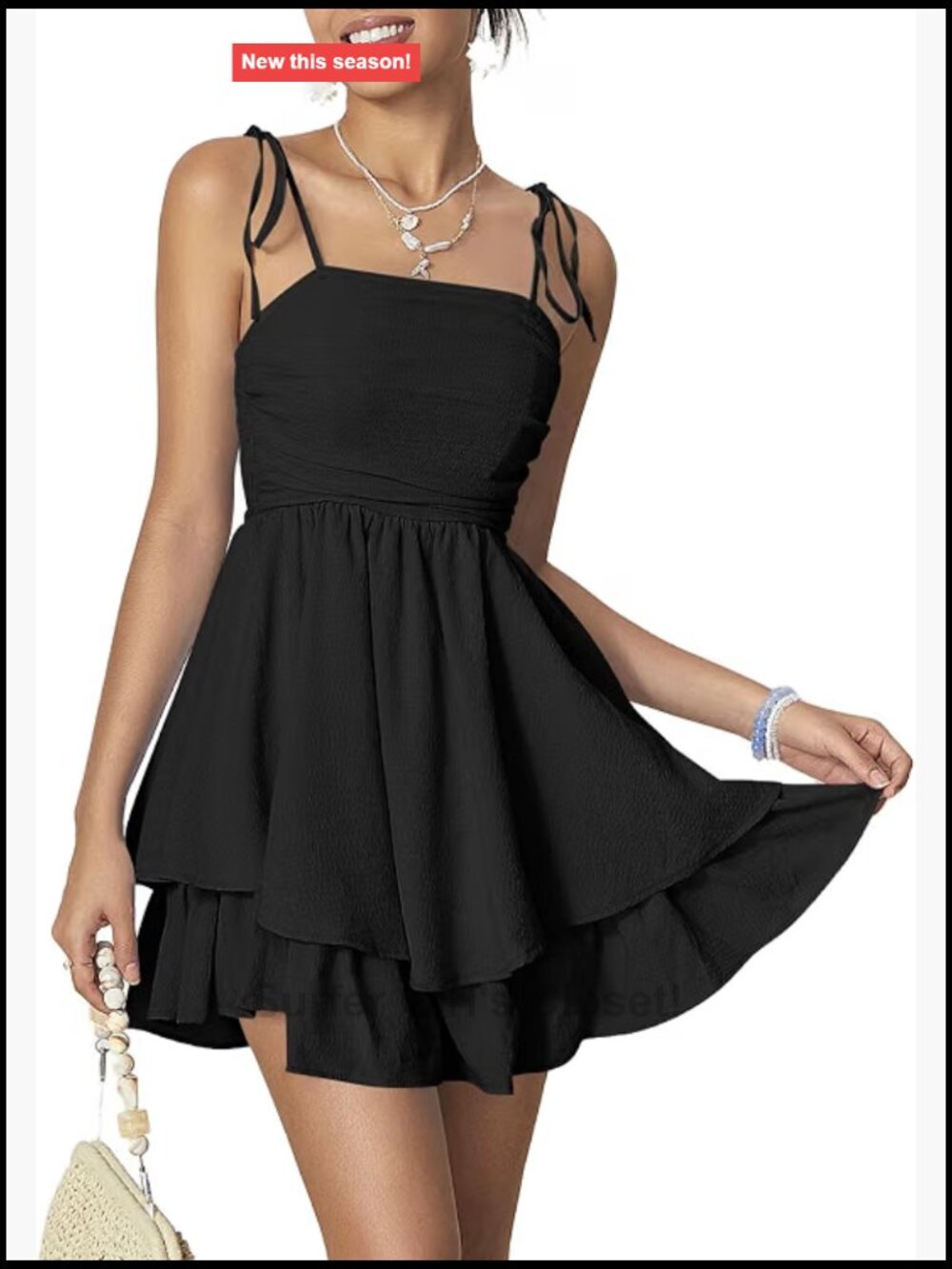 Tie Shoulder Ruched Sleeveless Shirred Layered Cami Dress